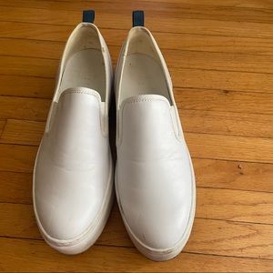 NEVEREVEN White Vegan Leather Platform Sneakers Slip-On Shoes